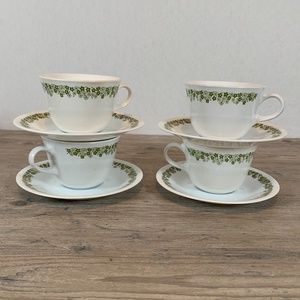 Vintage Corelle Crazy Daisy Spring Blossom Cup and Saucer Set of 4